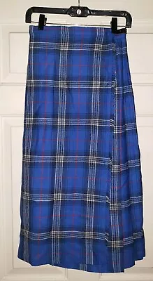 The Edinburgh Woollen Mill Blue White Tartan Authentic Kilt Skirt Sz 12 Leather • $37.99