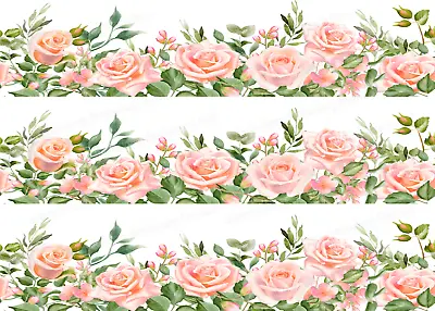 Rose Flower Cake Topper Border Strip Wrap Party Decoration Edible Peony Birthday • £6.49