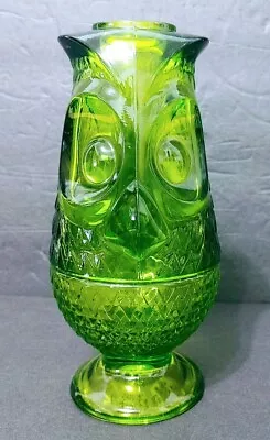 Vintage 7” Emerald Green Viking Owl Glass Fairy Lamp Candle Holder Avocado MCM • $174.50