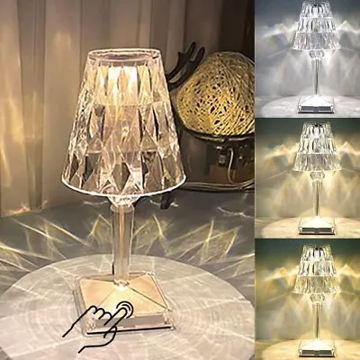 Crystal Diamond Table Lamp Touch Control Acrylic Modern Style Bedside Desk Lamp • $29.99