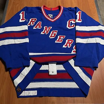 CCM Authentic Mark Messier New York Rangers Mesh NHL Jersey Vintage Blue Away 50 • $332.50