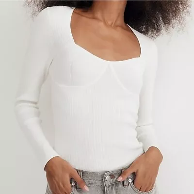 NWT Madewell Wide Rib Corset Sweetheart Neckline Sweater Top Size XXS XS White • $15