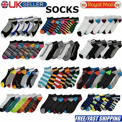 6 Pairs Mens Trainer Liner Ankle Socks Funky Designs Adults Sports GYM SKI 6-11 • $4.92