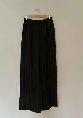 £55 • Buy Ischiko Black Striped Wide Leg Crepe Long Trousers Oska UK 14