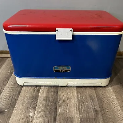 Vintage 1971 THERMOS Red White Blue Ice Chest COOLER Dual Bottle Openers CAMPING • $57