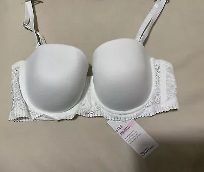 M&S SUMPTUOUSLY SOFT UNDERWIRED STRAPLESS MULTI-WAY BRA IN WHITE Size 34C (I) • £13.99