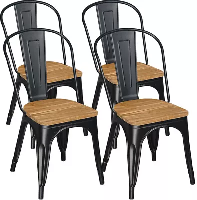 Set Of 4 Metal Dining Chairs Stackable Chairs Industrial Kitchen Chairs Black • £128.95