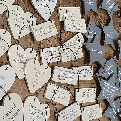 £1.74 • Buy TINY WOODEN MESSAGE TAGS Heart Star Board Gift Label Small Mini Signs Keepsakes