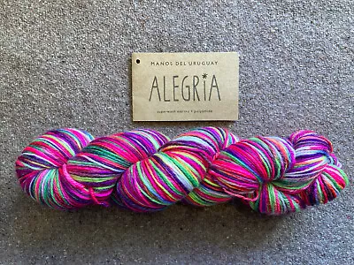 100g MANOS DEL URUGUAY ALEGRIA HAND DYED 4PLY MERINO SOCK YARN PINK BRIGHT WOOL • £14