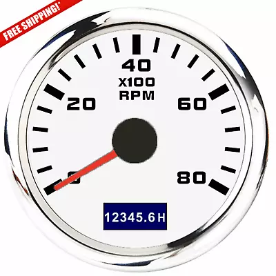 2  52mm White Tachometer Gauge 0-8000RPM Red LED For Boat Car Truck Waterproof   • $23.56