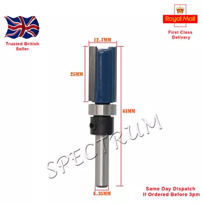 £4.49 • Buy Mortise / Template Flush Trim Router Bit. 1/4” Shank.  25mm X 12.7mm X 65mm (B)