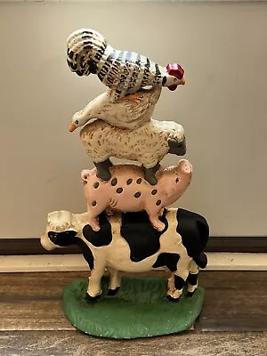 Vintage Farm Animals Cast Iron Door Stop Midwest Importers Cow Pig Sheep Rooster • $19.99