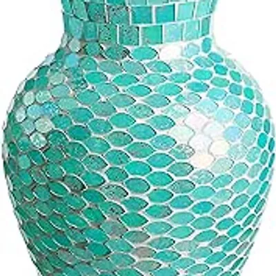 Blue/Green Glass Vase Coloured Mosaic Glass Vase 17.8L X 17.8W X 26.9H Cm • £16.99