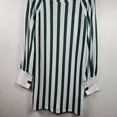 Women's Zara Terry Cloth Green Striped Dress Sz Large Beach Summer Vacation • $28