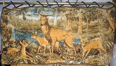 Vintage Hand Sewn Tapestry Deer On A River Bank Made In Belgium • $32