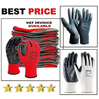 24 Pairs New Nbr Coated Safety Work Gloves Garden Grip Mens Builders Gardening • £3.99