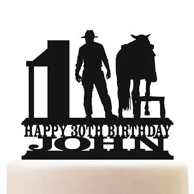 Personalised Acrylic Cowboy Wild West Western Birthday Cake Topper Decoration • £10.75