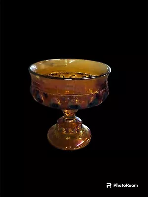 Indiana Carnival Glass Kings Crown Amber Iridescent Thumbprint Compote Dishes • $15