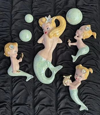 4 Ceramic Mermaids With 3 Bubbles Vintage Jewelry & Rhinestones • $145