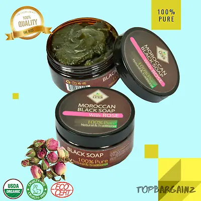 £9.99 • Buy Moroccan Black Soap Rose Essential Oil Traditional Exfoliating Savon Noir 200g