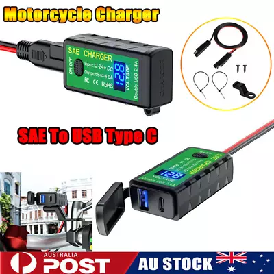 Waterproof Motorcycle SAE To USB QC3.0 Type C Fast Charger With Voltage Display • $23.37