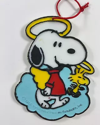 Vintage 3.25 In Peanuts Snoopy Woodstock Angel Winged Plastic Christmas Ornament • $16.99
