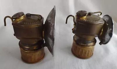 Pair Of Antique / Vintage Justrite Miner's Brass Helmet Lamps Made In USA • $59.99
