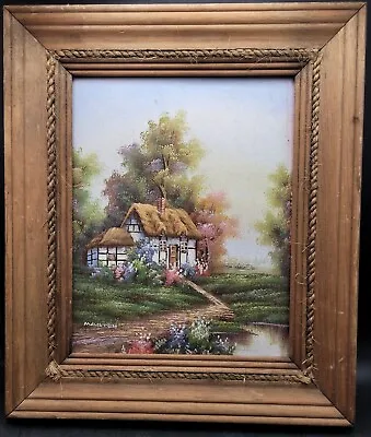 English Cottage Home Spring Flowers Pond 12X14 Oil Painting Board Signed Marten • $60