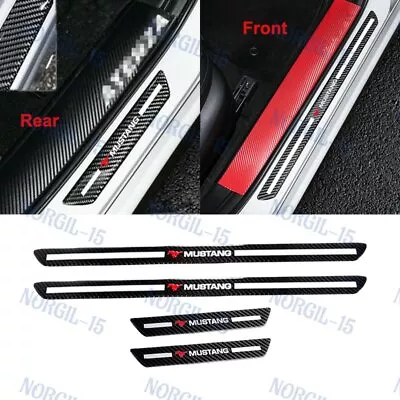 4PCS For Mustang Carbon Fiber Door Welcome Plate Sill Scuff Cover Decal Sticker • $25.50