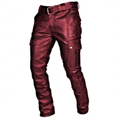 Casual Men's Leather Pants Tie Solid Color Leather Pants Fashion Casual Men's Le • $50.91