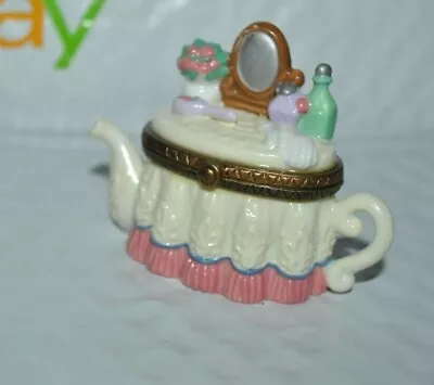 VTG Midwest Of Cannon Falls TRINKET BOX TEAPOT Cabinet W/MIRROR Figurine Enamel • $18.59