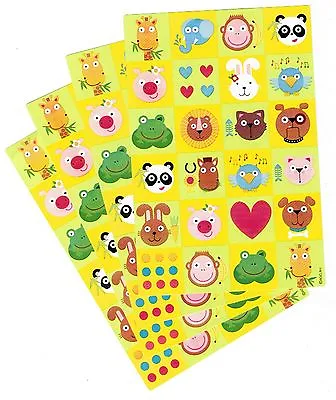 4 Sheets ANIMALS Stickers!  Giraffe Elephant Monkey Panda Bear Pig Lion Frog • $4
