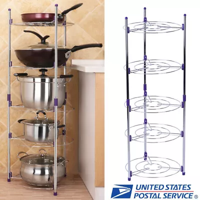 5-Tier Pot Pan Shelving Unit Adjust Metal Shelf Rack Kitchen Storage Organizer • $27.99