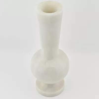 Natural Solid Carved Stone White Marble Onyx Bud Vase Candle Brush Pot Holder • £14.99