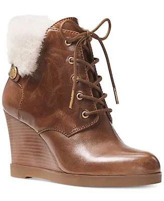 MICHAEL Michael Kors Carrigan Wedge Lace-Up Booties DK CARAMEL LEATHER • $34.99