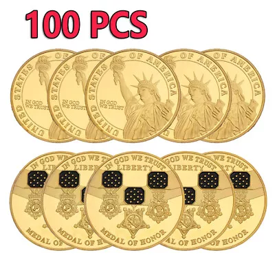 100PCS Plated Gold USA Challenge Coin Medal Of Honor In God We Trust Liberty • $136.99