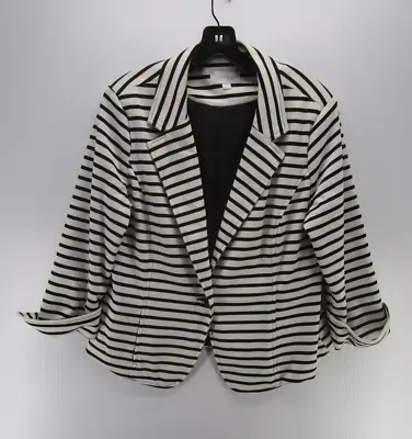 Erin London Jacket Women Large White Blazer Coat Striped Career Cuffed Sleeve • $11.19