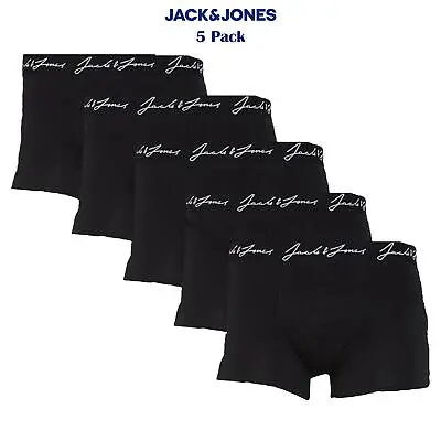 Jack & Jones Men's Multi Pack Of 5 Black Boxer Shorts Cotton Stretch Underwear • £21.99