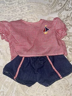 Vtg Unbranded Cabbage Patch Kids Red Gingham Sailboat Top Denim Shorts Outfit • $12.99