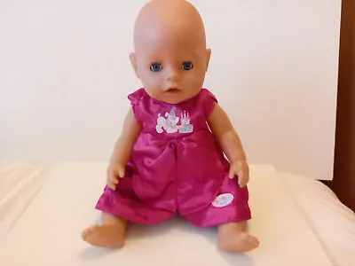 Zapf Creations Baby Born Drinks & Wets 16  Doll Pretty Satin Dress Closes Eyes • £13.50