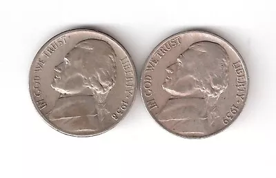 1938-S  & 1939-D Jefferson Nickels Circulated - RARE KEY DATES • $10