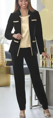 20W PLUS Ashro Black Gold Beaded Formal Paloma Crushed Velvet Pantsuit Pant Suit • $39.99