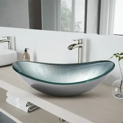 £95.95 • Buy Tempered Glass Sink Bowl Wash Basin Pop-up Waste Bathroom Countertop Cloakroom 