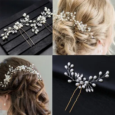 £9.59 • Buy Flower Wedding Hair Pins Bridesmaid Crystal Diamante Pearls Bridal Clips Grips