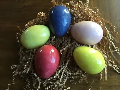 5  Marble Alabaster Eggs 3” Marble Stone Same Day Shipping Yellow Red Blue Pink • $22.99