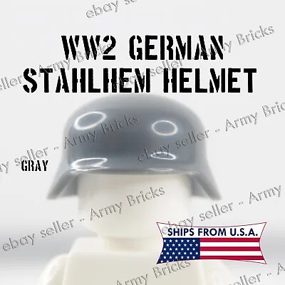 WWII WW2 German STAHLHEM Helmet Custom Brick Weapons/Arms LegoCompatible GRAY • $2.99