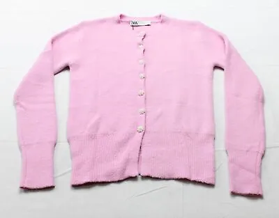 ZARA Women's Pearl Button Knit Crewneck Cardigan CG2 Pale Pink Medium • $19.99