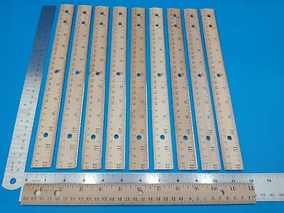 Lot Of 10 Vintage Wooden 12  Rulers W/metal Straight Edge. Berol #317 USA #Z724 • $15