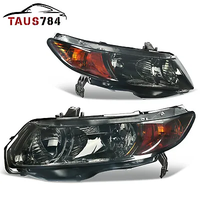 Headlights For 2006-2011 Honda Civic Coupe 2Dr Coupe Black Smoke Headlamps Pair • $89.99