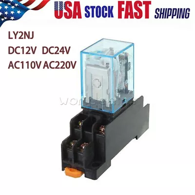 12V 24V 110V 220V AC/DC Coil Power Relay LY2NJ DPDT 8Pin HH62P JQX-13F + Base US • $7.35